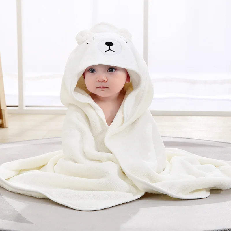 Baby Bath Towel Children's Bathrobe Newborn Baby Cartoon Blanket Super Soft Absorbent Hooded Hug Quilt80x80cm