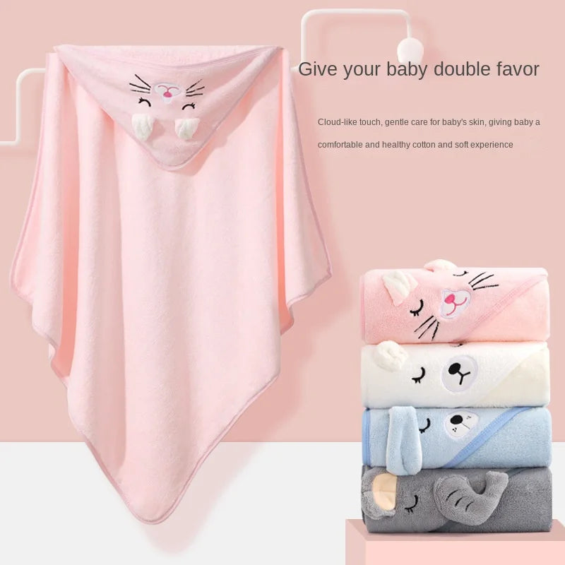Baby Bath Towel Children's Bathrobe Newborn Baby Cartoon Blanket Super Soft Absorbent Hooded Hug Quilt80x80cm