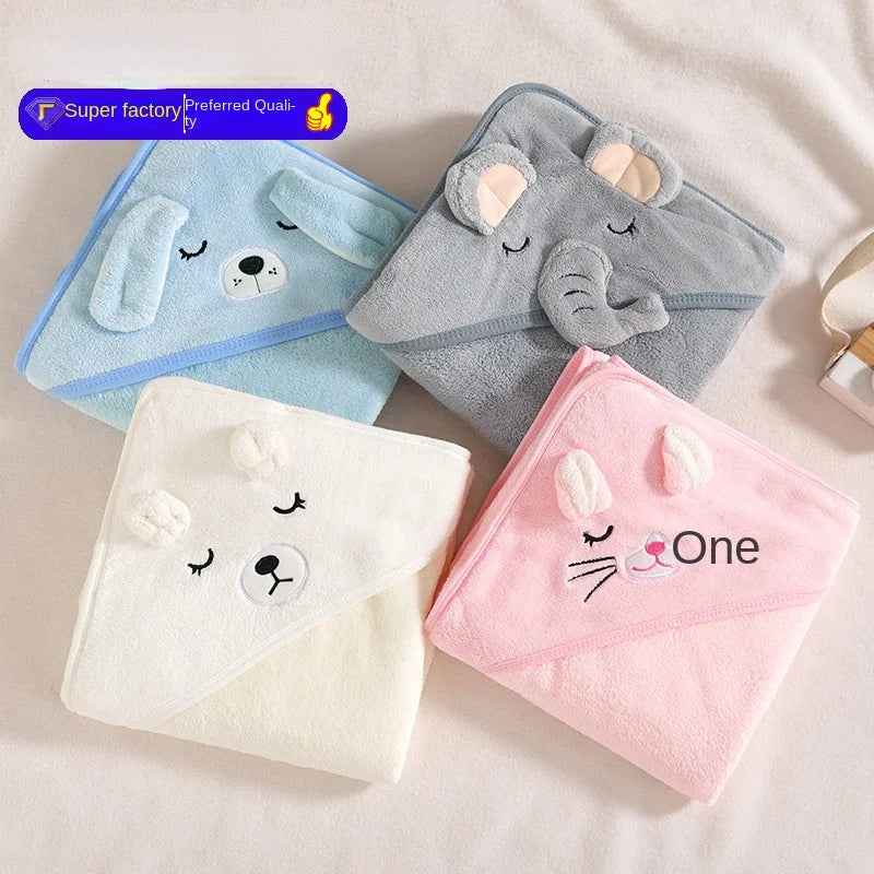 Baby Bath Towel Children's Bathrobe Newborn Baby Cartoon Blanket Super Soft Absorbent Hooded Hug Quilt80x80cm